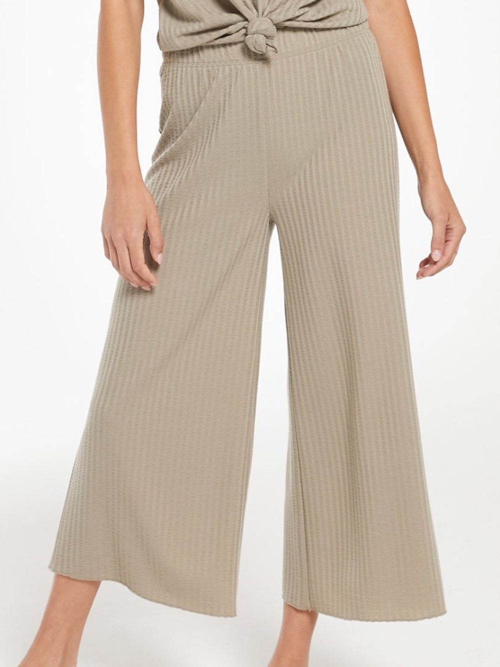 Z Supply Sunset Rib Culotte Pants Taupe Wide Leg Cropped